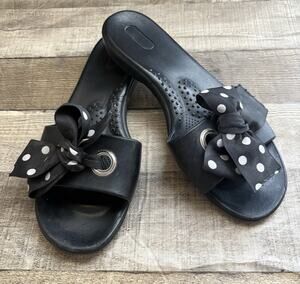 Oka-B Slip On Sandals with Black and White Polka Dot Bow M/L (8.5-9.5)